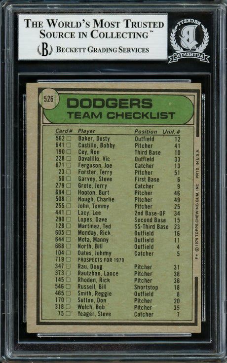 Tom Lasorda Autographed 1979 Topps Card #526 Los Angeles Dodgers Beckett BAS #14131939