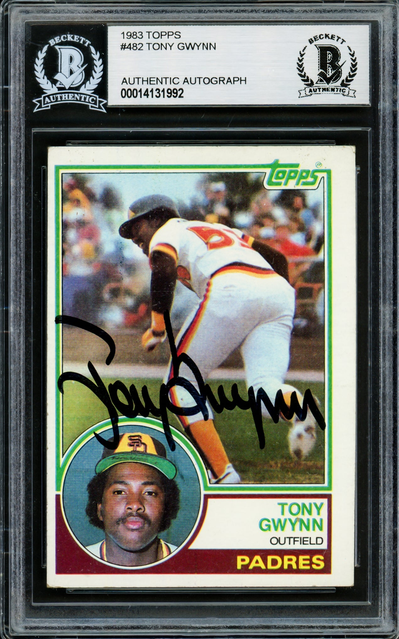 Tony Gwynn Autographed 1983 Topps Rookie Card #482 San Diego Padres Beckett BAS #14131992