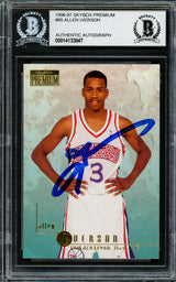 Allen Iverson Autographed 1996-97 Skybox Premium Rookie Card #85 Philadelphia 76ers Beckett BAS Stock #203710