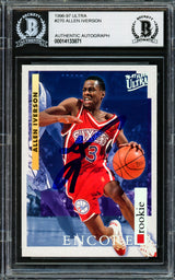 Allen Iverson Autographed 1996-97 Fleer Ultra Rookie Card #270 Philadelphia 76ers Beckett BAS #14133871