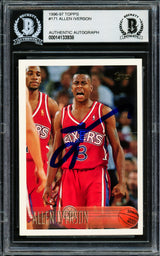 Allen Iverson Autographed 1996-97 Topps Rookie Card #171 Philadelphia 76ers (Creased) Beckett BAS #14133938