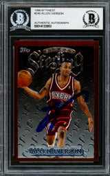 Allen Iverson Autographed 1996-97 Topps Finest Sterling Rookie Card #240 Philadelphia 76ers Beckett BAS #14133953