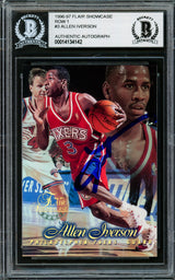 Allen Iverson Autographed 1996-97 Flair Showcase Row 1 Rookie Card #3 Philadelphia 76ers Beckett BAS #14134142