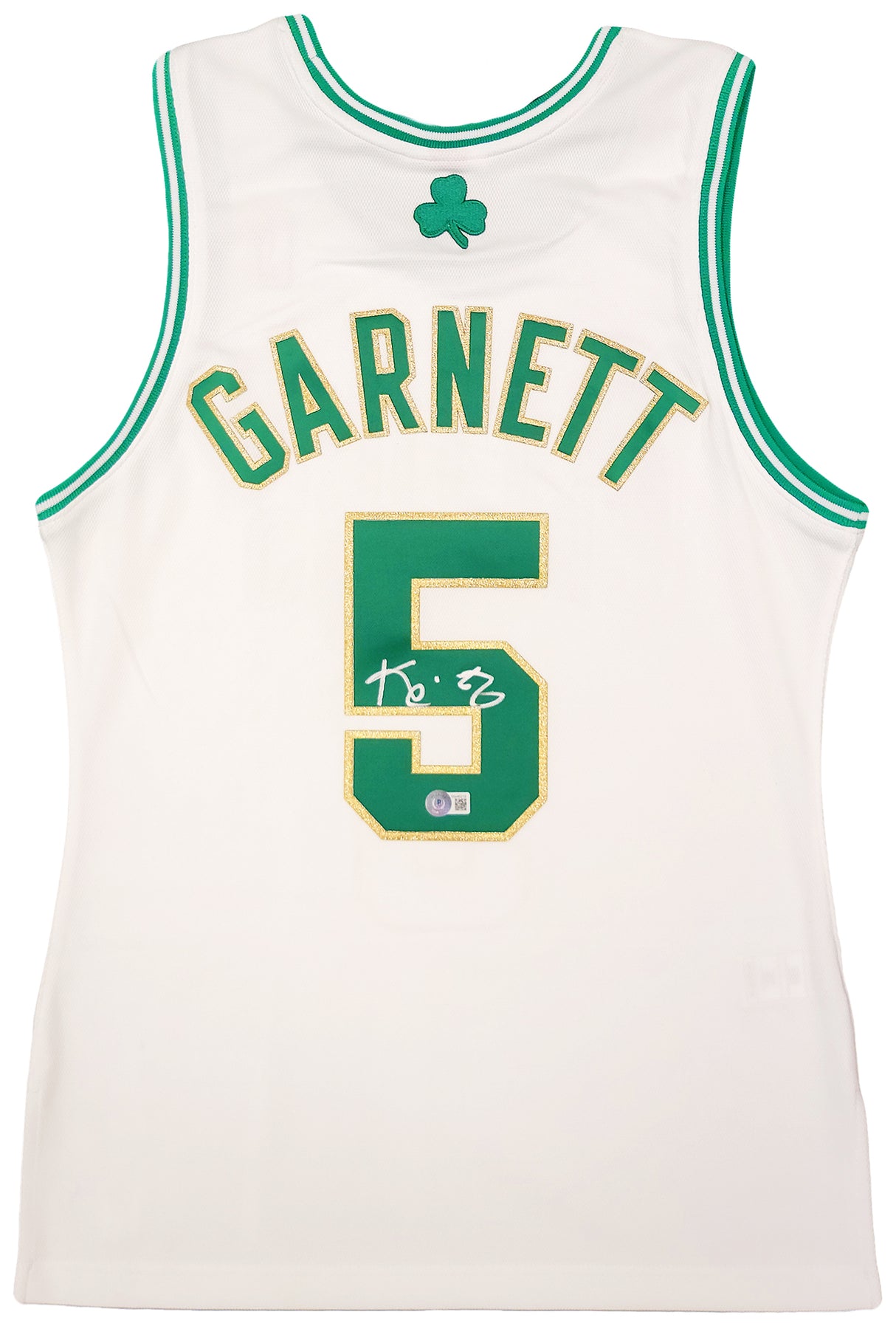 Boston Celtics Kevin Garnett Autographed White & Gold Authentic Mitchell & Ness Hardwood Classics 2008 Jersey Size S Beckett BAS QR Stock #203552