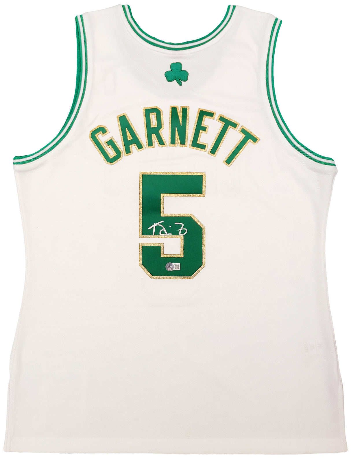 Boston Celtics Kevin Garnett Autographed White & Gold Authentic Mitchell & Ness Hardwood Classics 2008 Jersey Size L Beckett BAS QR Stock #203554