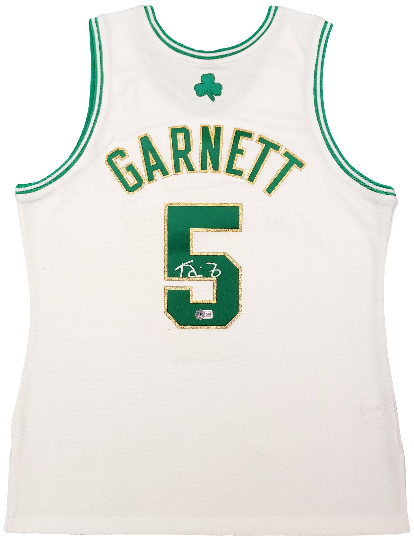 Boston Celtics Kevin Garnett Autographed White & Gold Authentic Mitchell & Ness Hardwood Classics 2008 Jersey Size L Beckett BAS QR Stock #203554