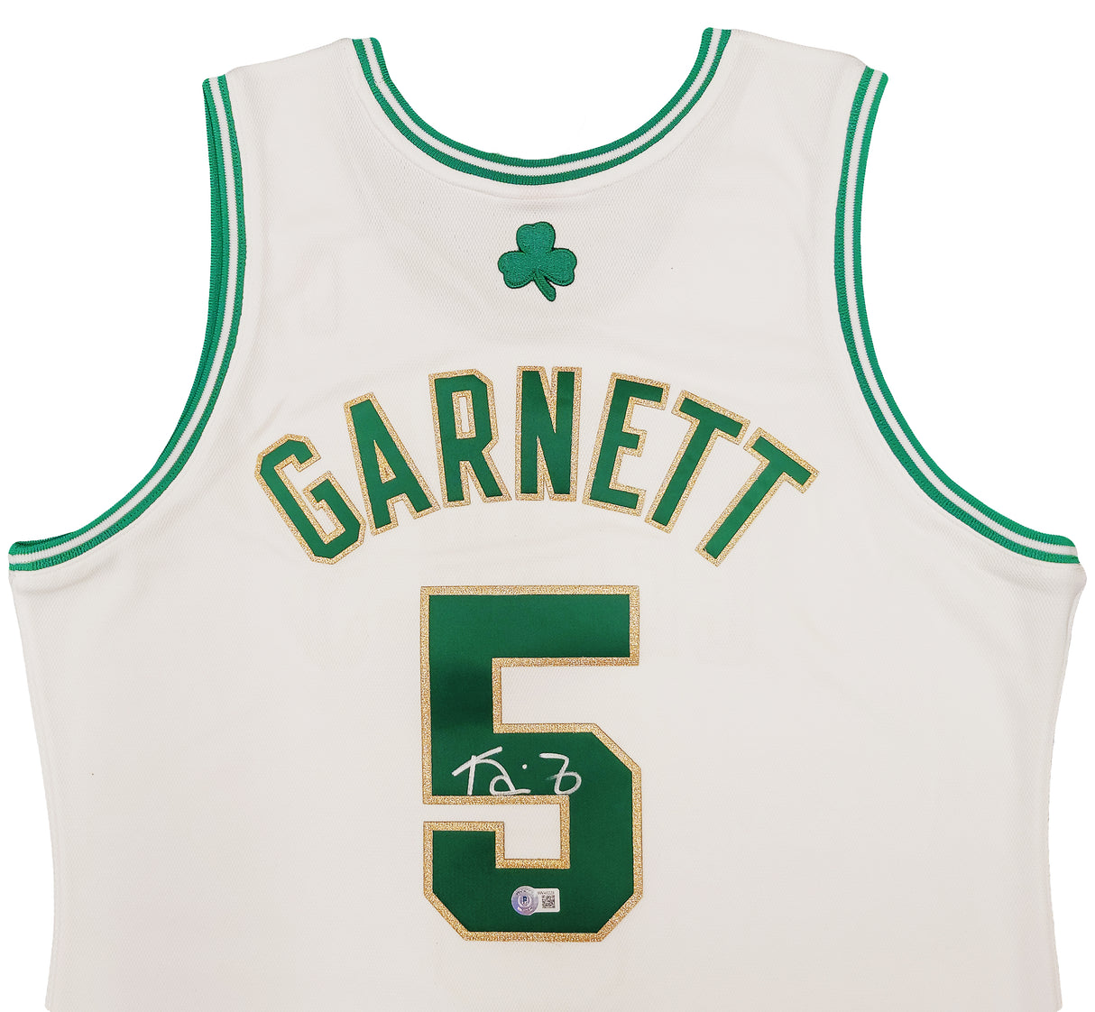 Boston Celtics Kevin Garnett Autographed White & Gold Authentic Mitchell & Ness Hardwood Classics 2008 Jersey Size L Beckett BAS QR Stock #203554