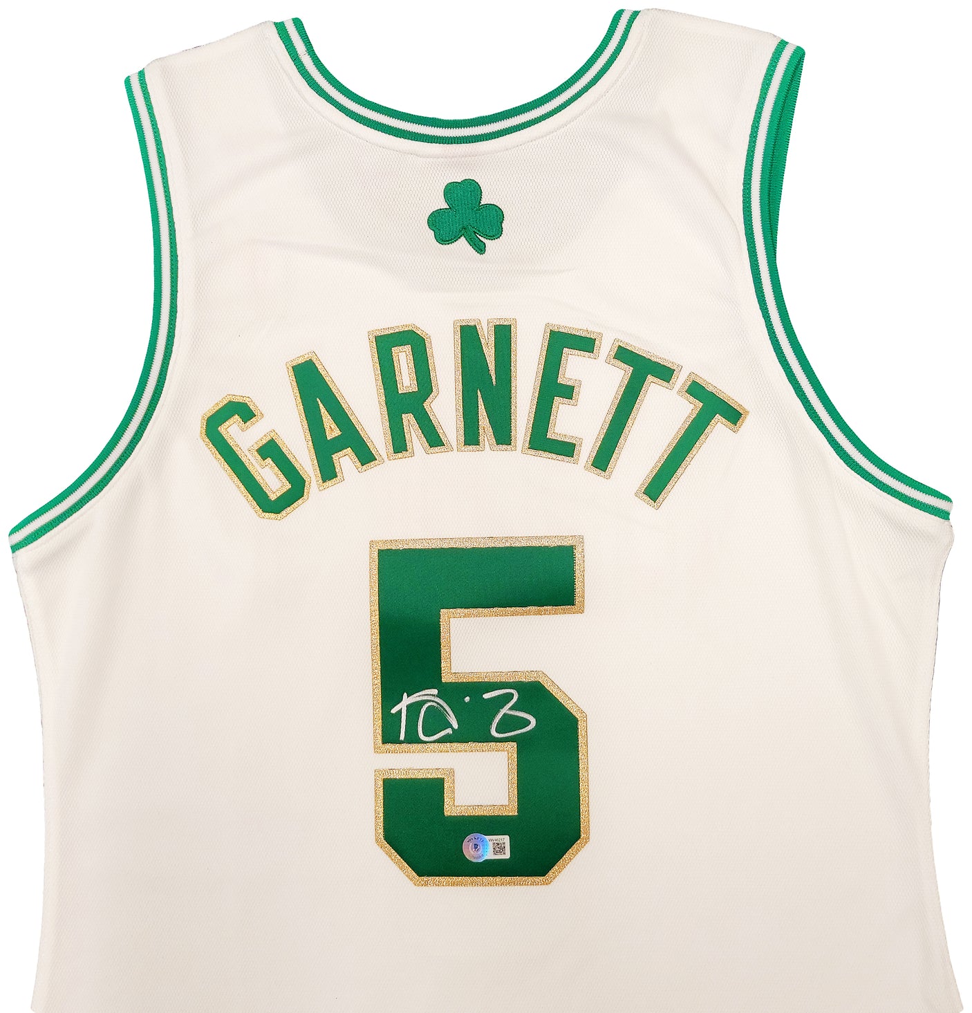 Boston Celtics Kevin Garnett Autographed White & Gold Authentic Mitchell & Ness Hardwood Classics 2008 Jersey Size M Beckett BAS QR Stock #203553