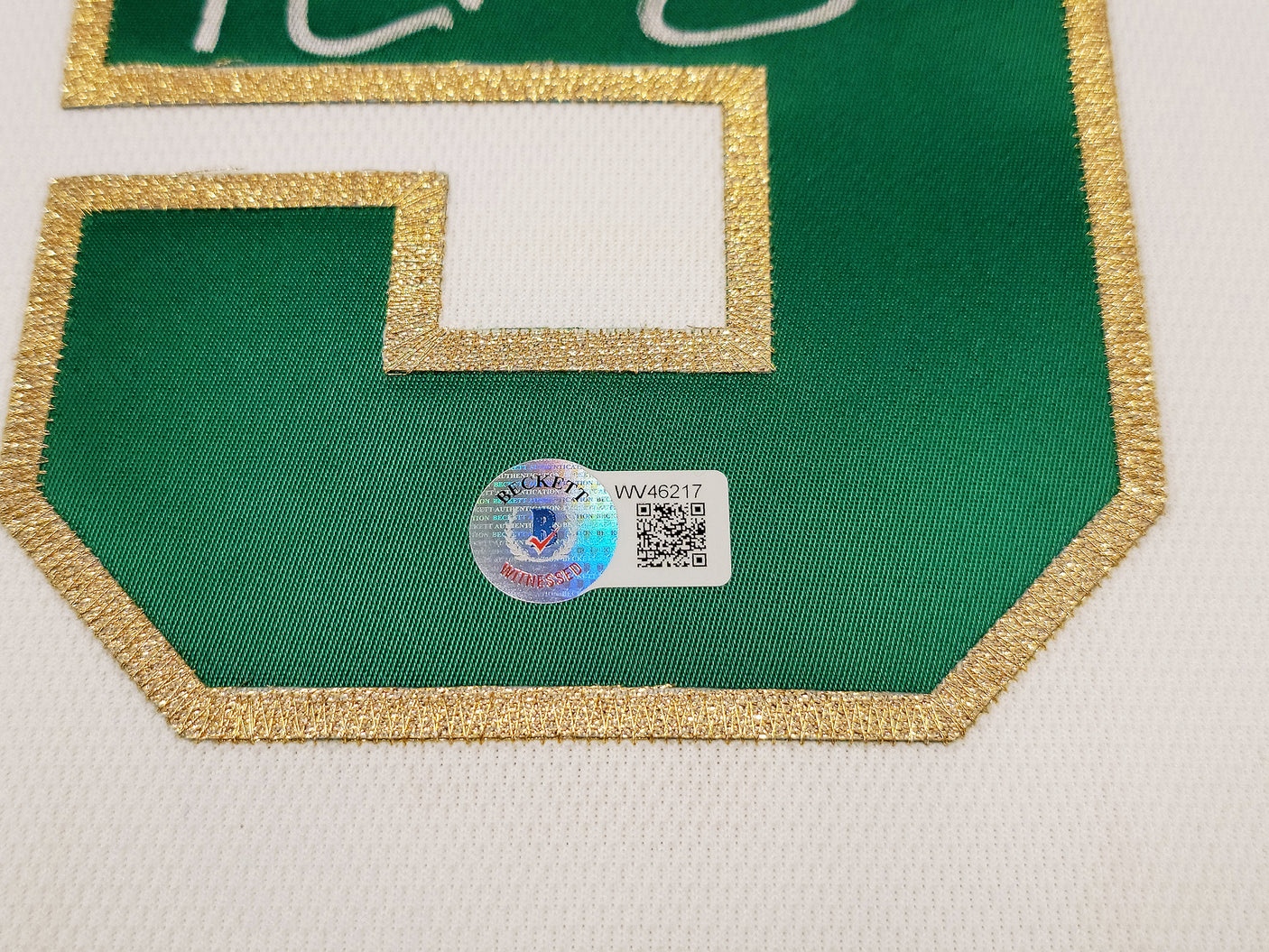 Boston Celtics Kevin Garnett Autographed White & Gold Authentic Mitchell & Ness Hardwood Classics 2008 Jersey Size M Beckett BAS QR Stock #203553