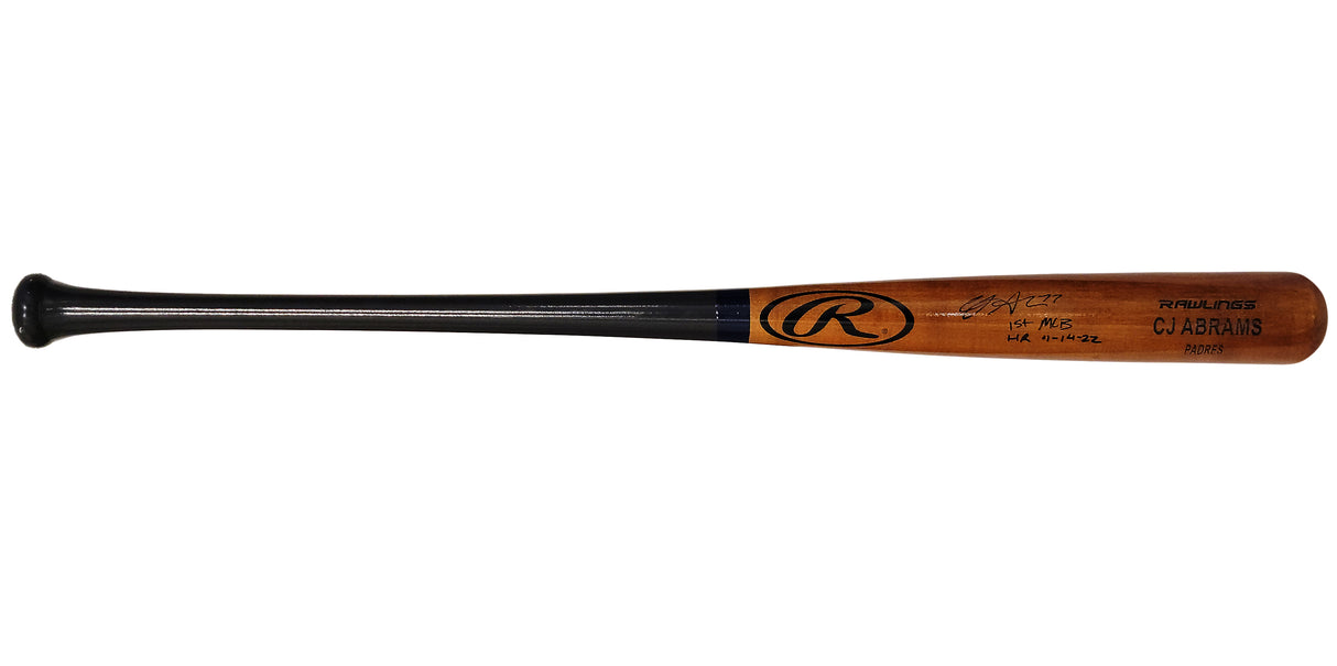 CJ Abrams Autographed Brown Rawlings Game Model Bat San Diego Padres "1st MLB HR 4-14-22" Beckett BAS QR Stock #203555
