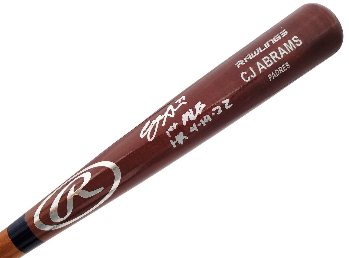 CJ Abrams Autographed Brown Rawlings Game Model Bat San Diego Padres "1st MLB HR 4-14-22" Beckett BAS QR Stock #203558