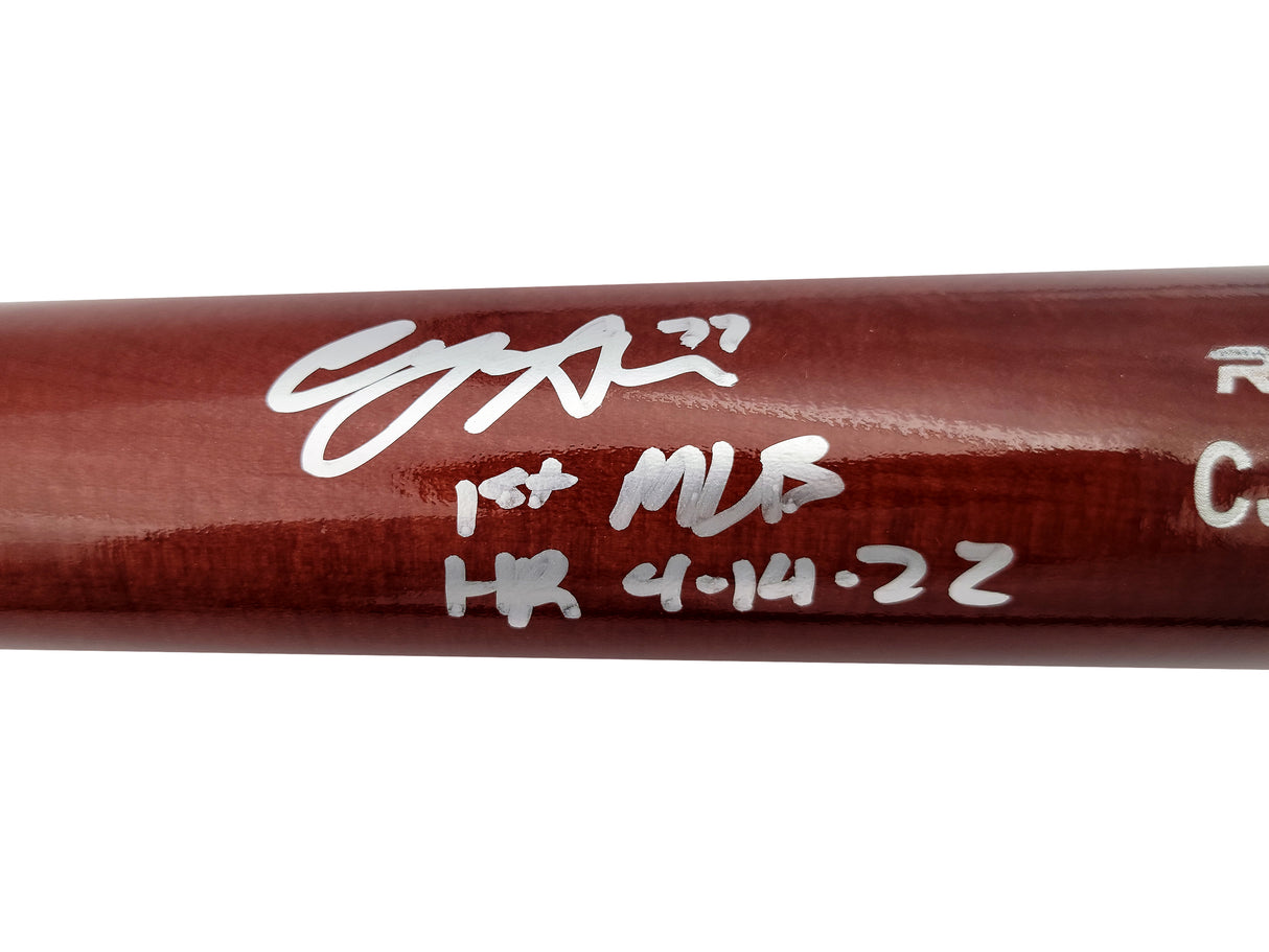 CJ Abrams Autographed Brown Rawlings Game Model Bat San Diego Padres "1st MLB HR 4-14-22" Beckett BAS QR Stock #203558