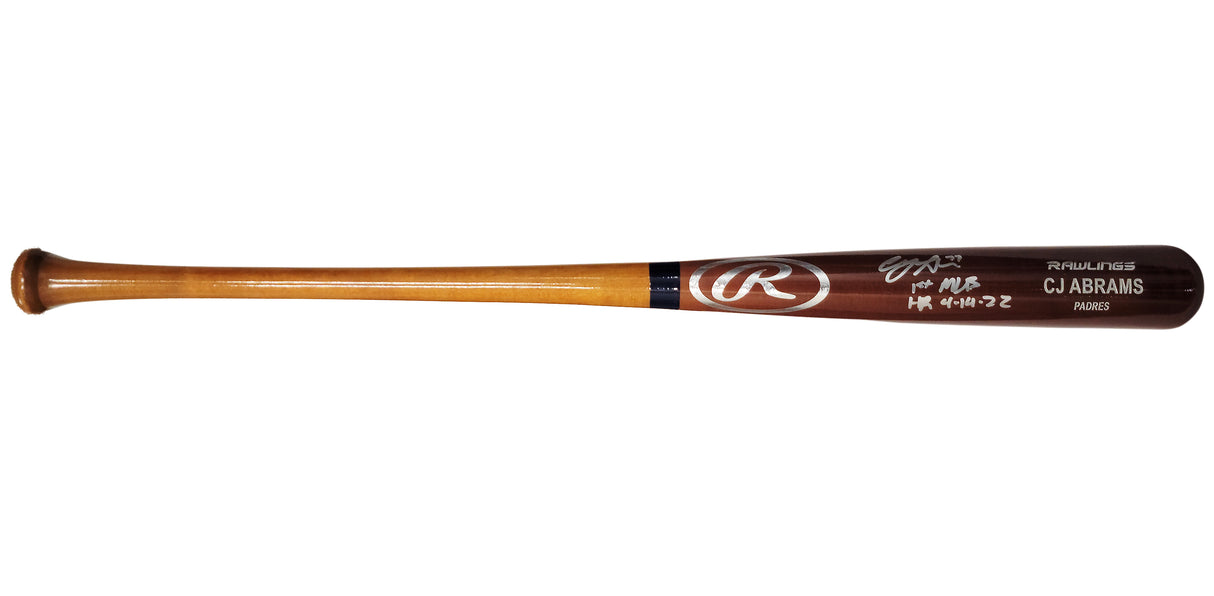 CJ Abrams Autographed Brown Rawlings Game Model Bat San Diego Padres "1st MLB HR 4-14-22" Beckett BAS QR Stock #203558