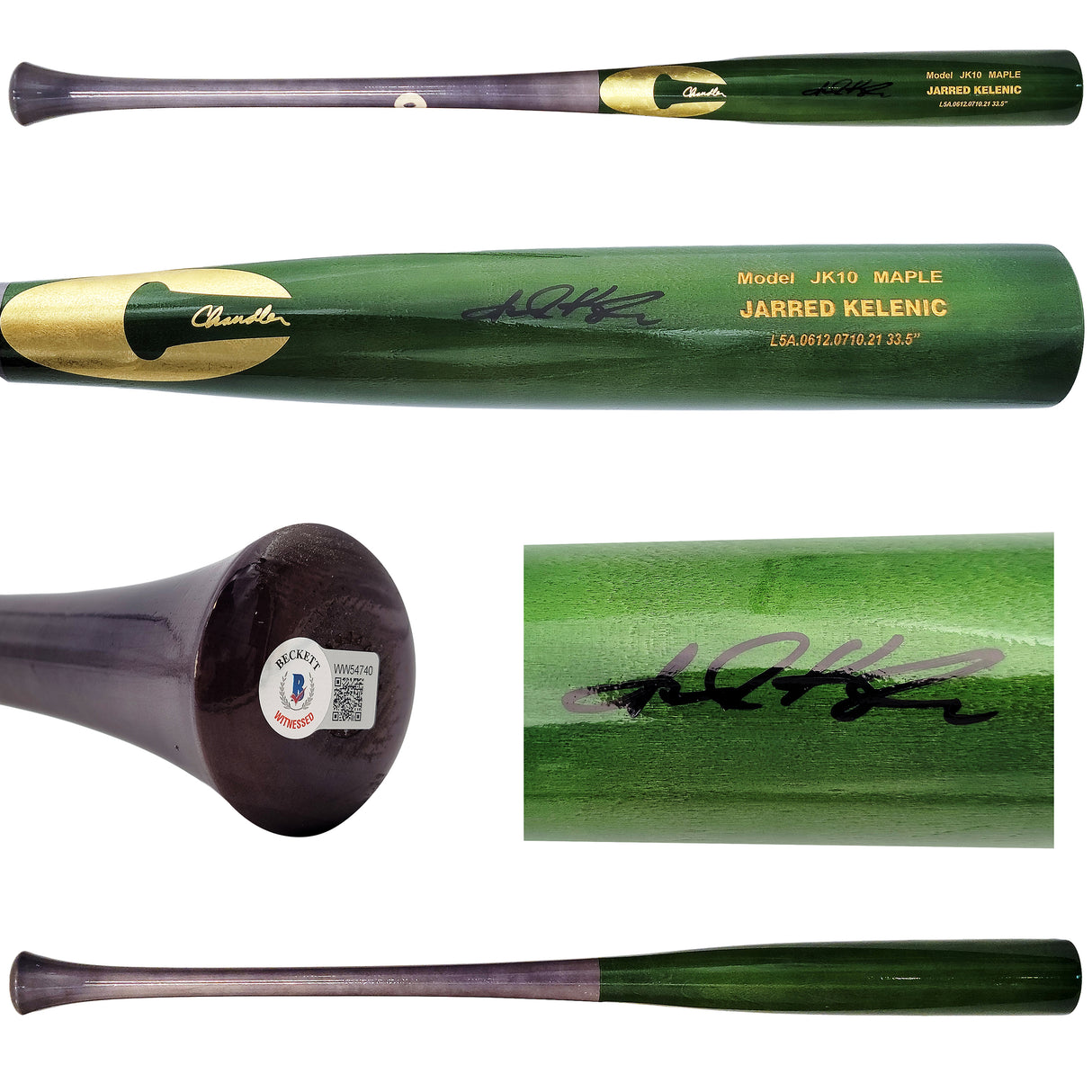 Jarred Kelenic Autographed Green Chandler Game Model Bat Atlanta Braves Beckett BAS QR Stock #203536