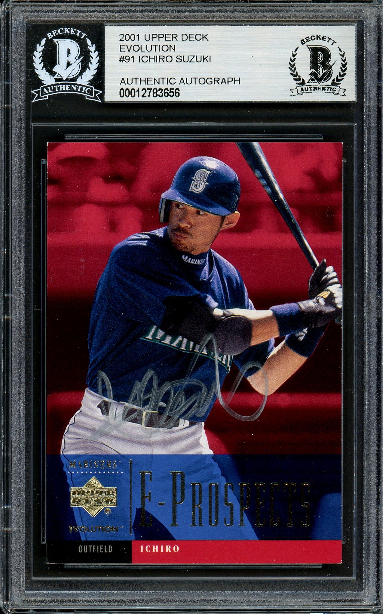 Ichiro Suzuki Autographed 2001 Upper Deck Evolution Rookie Card #91 Seattle Mariners Beckett BAS #12783656