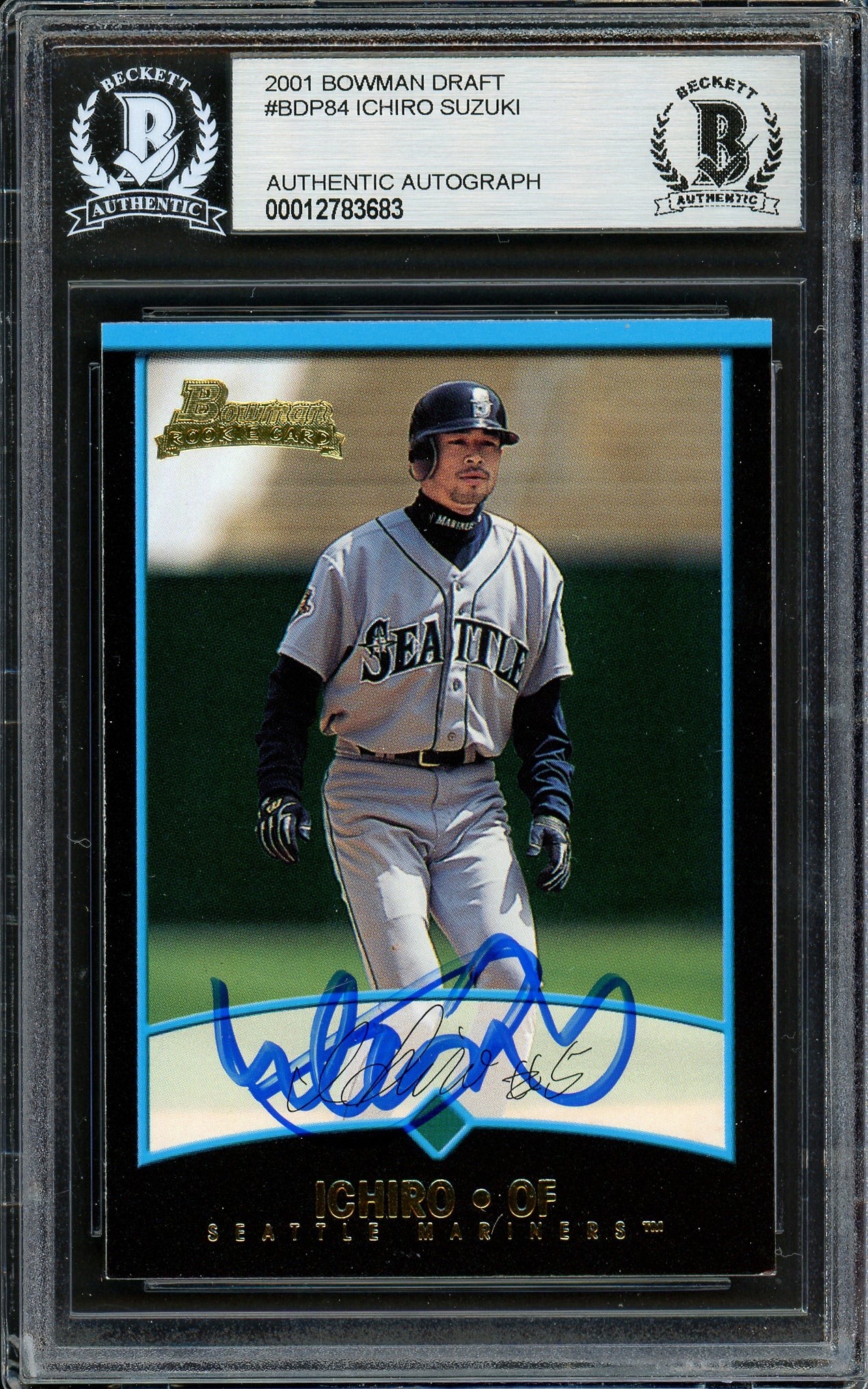 Ichiro Suzuki Autographed 2001 Bowman Draft Picks Rookie Card #BDP84 Seattle Mariners Beckett BAS #12783683