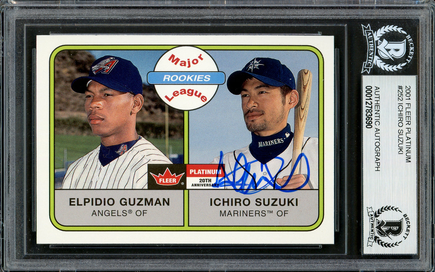 Ichiro Suzuki Autographed 2001 Fleer Platinum Rookie Card #252 Seattle Mariners Beckett BAS #12783690