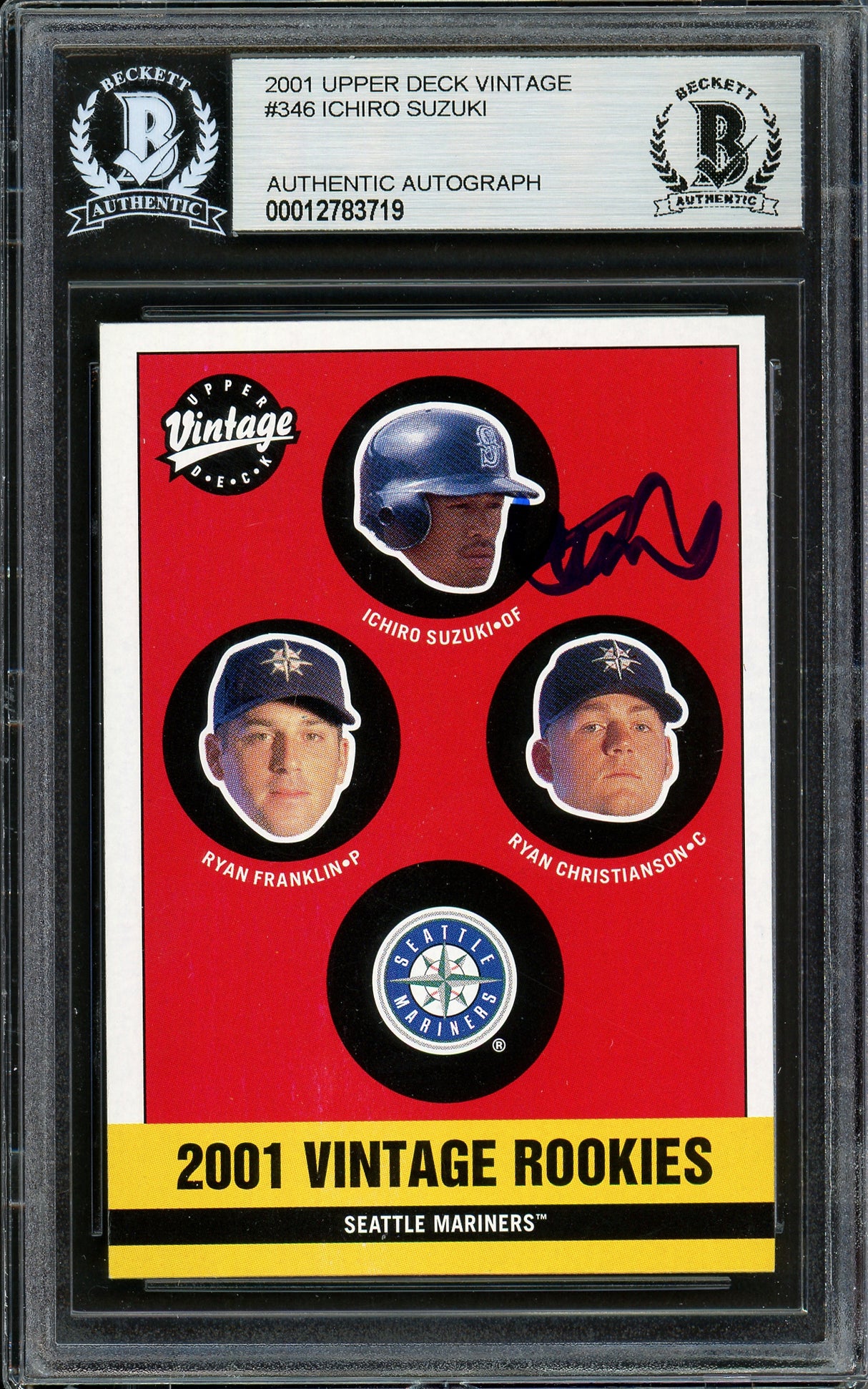 Ichiro Suzuki Autographed 2001 Upper Deck Vintage Rookie Card #346 Seattle Mariners Beckett BAS #12783719