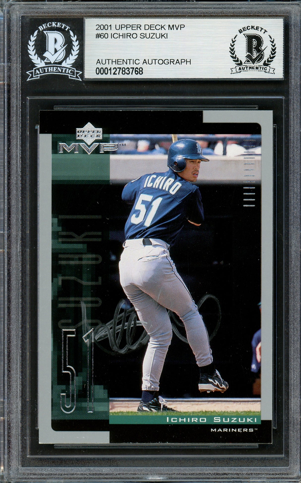 Ichiro Suzuki Autographed 2001 Upper Deck MVP Rookie Card #60 Seattle Mariners (Light) Beckett BAS #12783768