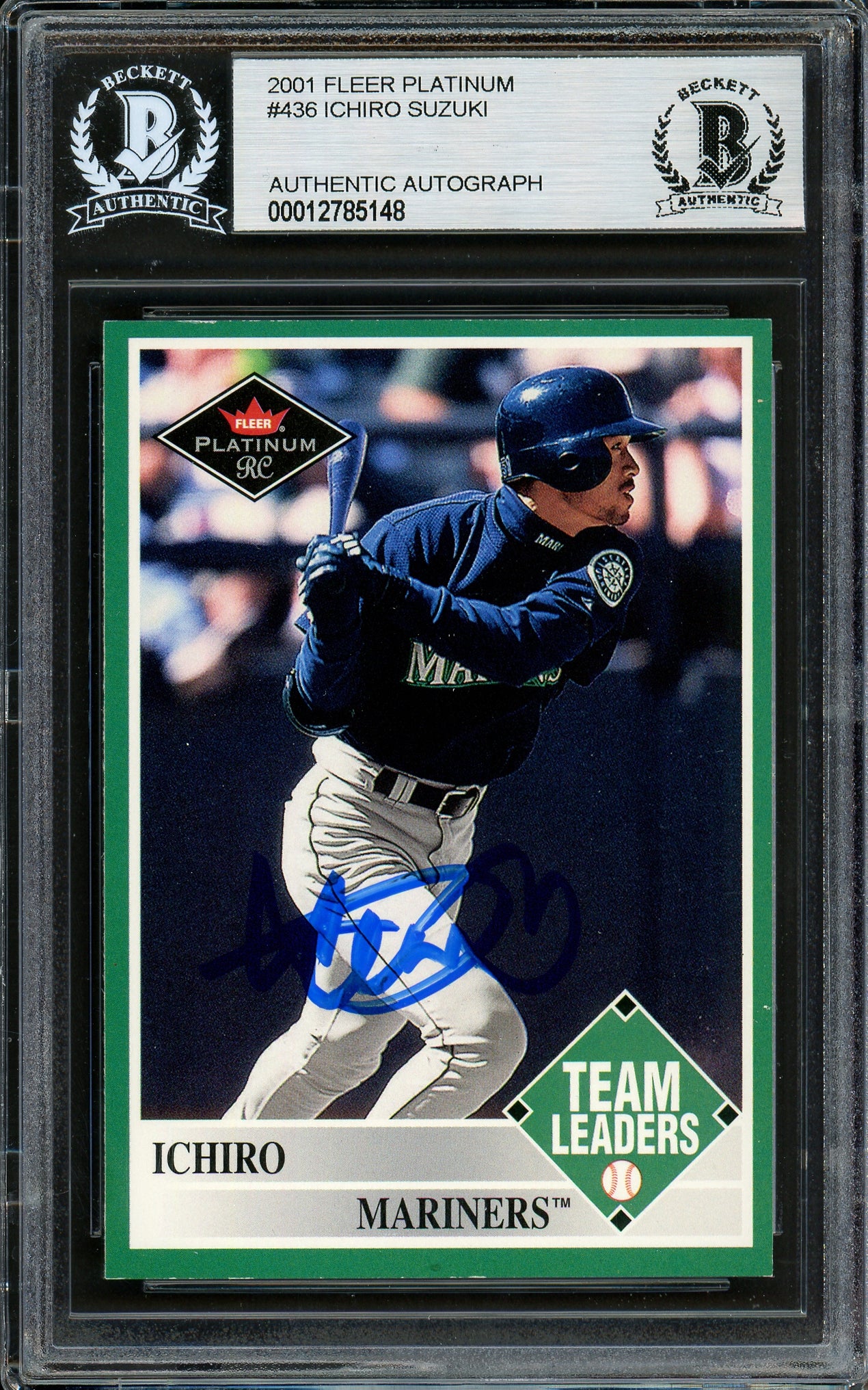 Ichiro Suzuki Autographed 2001 Fleer Platinum Rookie Card #436 Seattle Mariners Beckett BAS #12785148