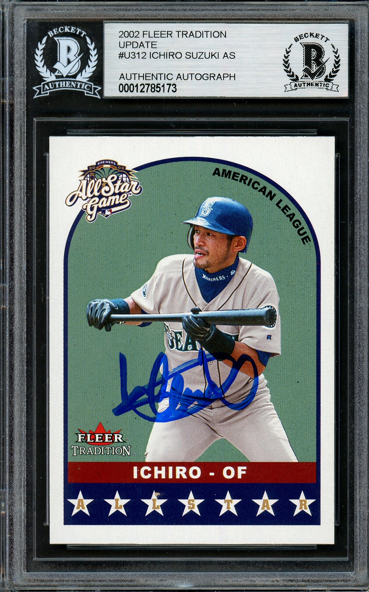 Ichiro Suzuki Autographed 2002 Fleer Tradition Update Card #U312 Seattle Mariners Beckett BAS Stock #194183