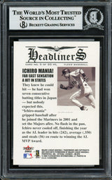 Ichiro Suzuki Autographed 2002 Fleer Headliners Card #5 Seattle Mariners Beckett BAS Stock #194186