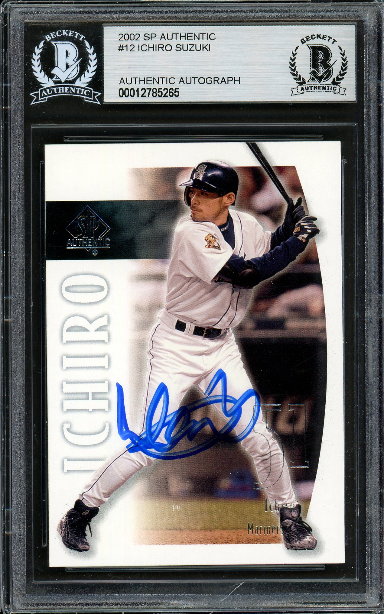 Ichiro Suzuki Autographed 2002 SP Authentic Card #12 Seattle Mariners Beckett BAS Stock #194196