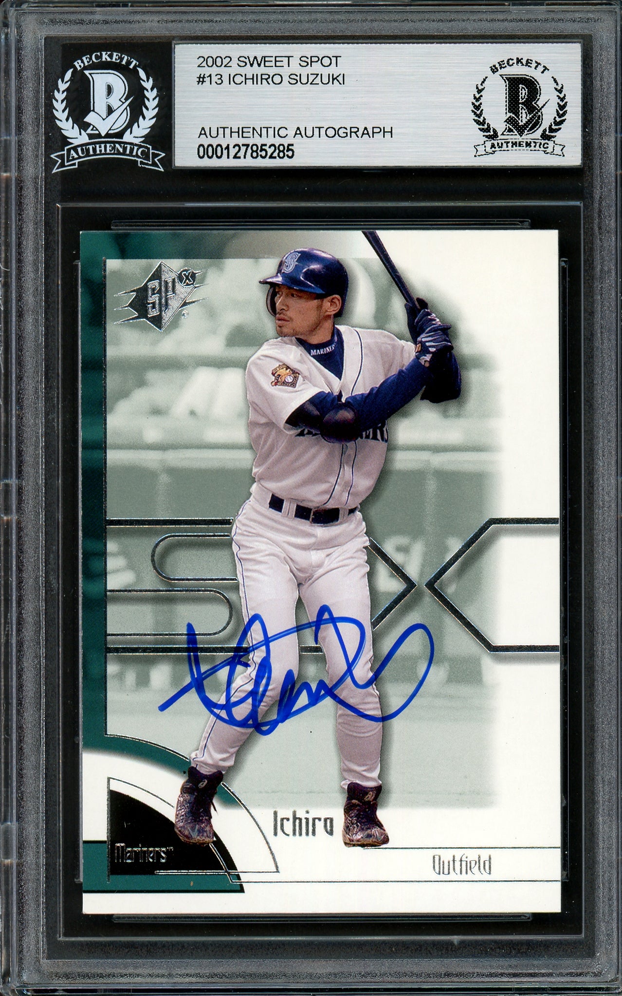 Ichiro Suzuki Autographed 2002 Upper Deck SPX Card #13 Seattle Mariners Beckett BAS Stock #194197