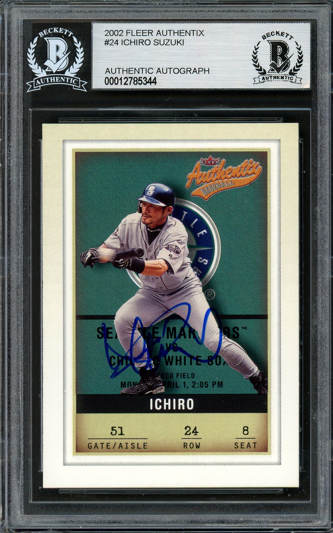 Ichiro Suzuki Autographed 2002 Fleer Authentix Card #24 Seattle Mariners Beckett BAS #12785344