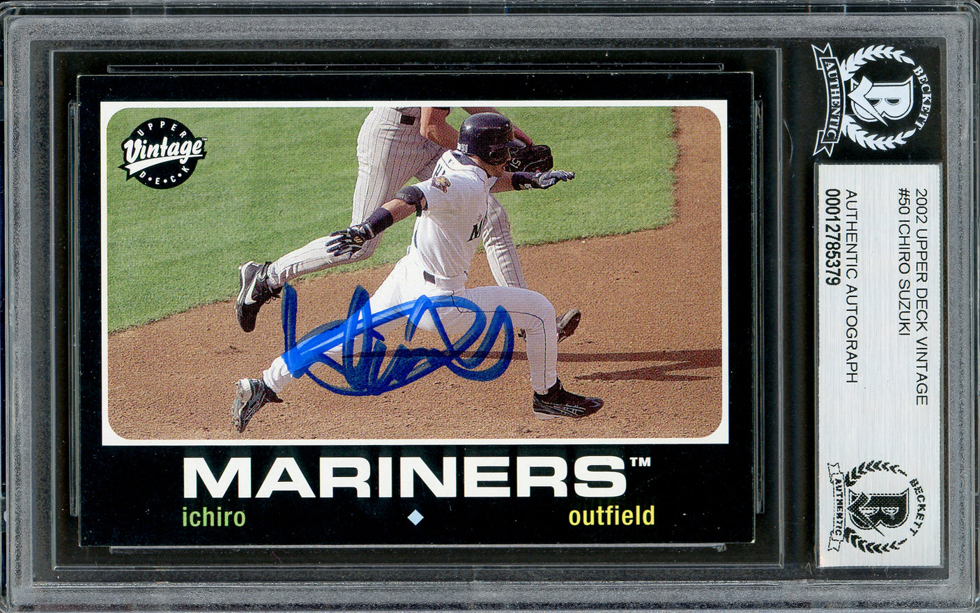 Ichiro Suzuki Autographed 2002 Upper Deck Vintage Card #50 Seattle Mariners Beckett BAS Stock #194204