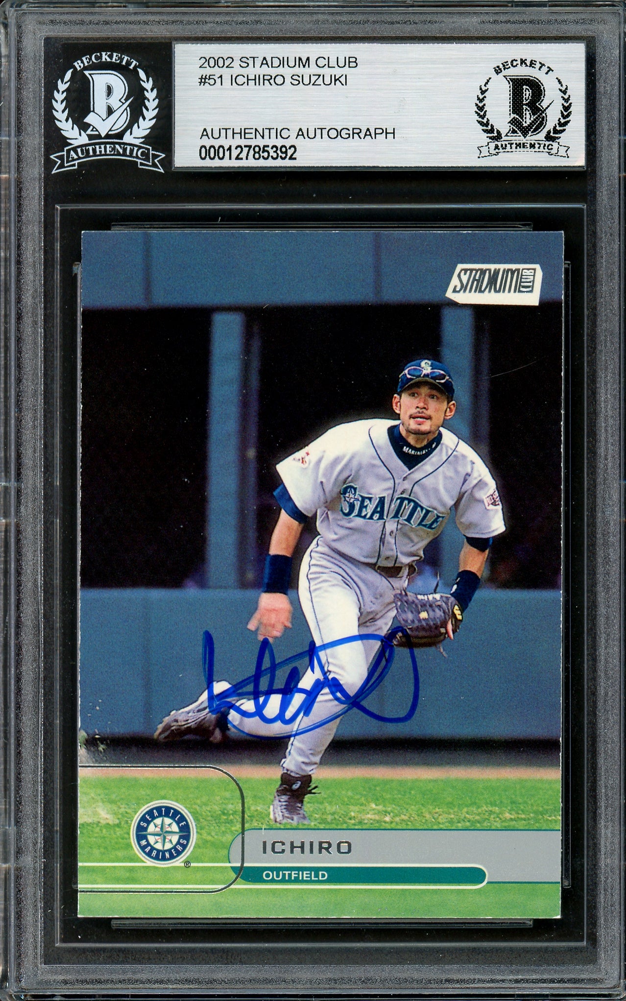 Ichiro Suzuki Autographed 2002 Topps Stadium Club Card #51 Seattle Mariners Beckett BAS Stock #194205