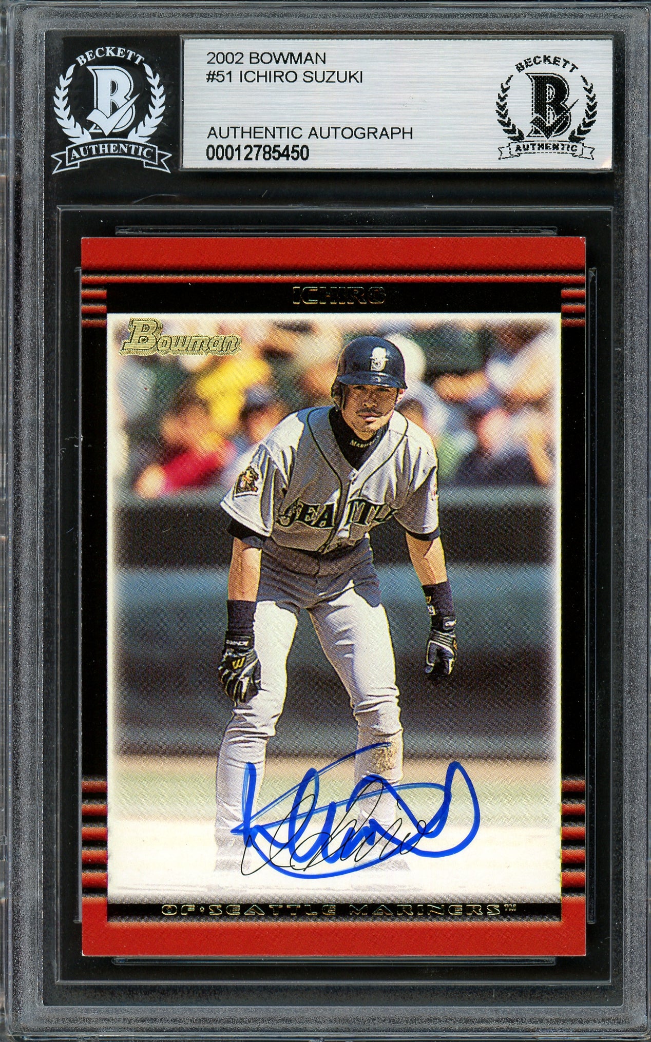 Ichiro Suzuki Autographed 2002 Bowman Card #51 Seattle Mariners Beckett BAS Stock #194207
