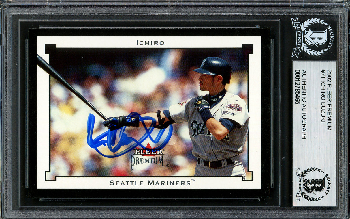 Ichiro Suzuki Autographed 2002 Fleer Premium Card #71 Seattle Mariners Beckett BAS Stock #194215