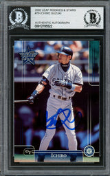 Ichiro Suzuki Autographed 2002 Leaf Rookie & Stars Card #79 Seattle Mariners Beckett BAS Stock #194219