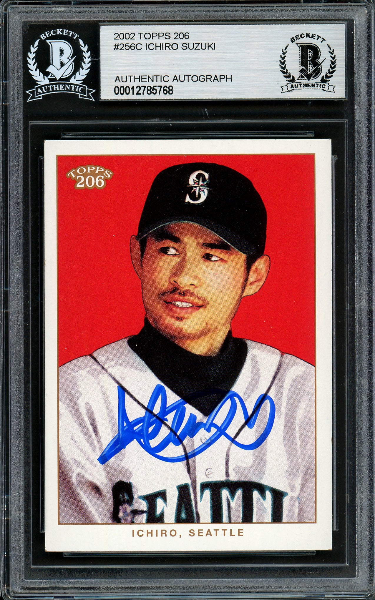 Ichiro Suzuki Autographed 2002 Topps 206 Card #256C Seattle Mariners Beckett BAS Stock #194230