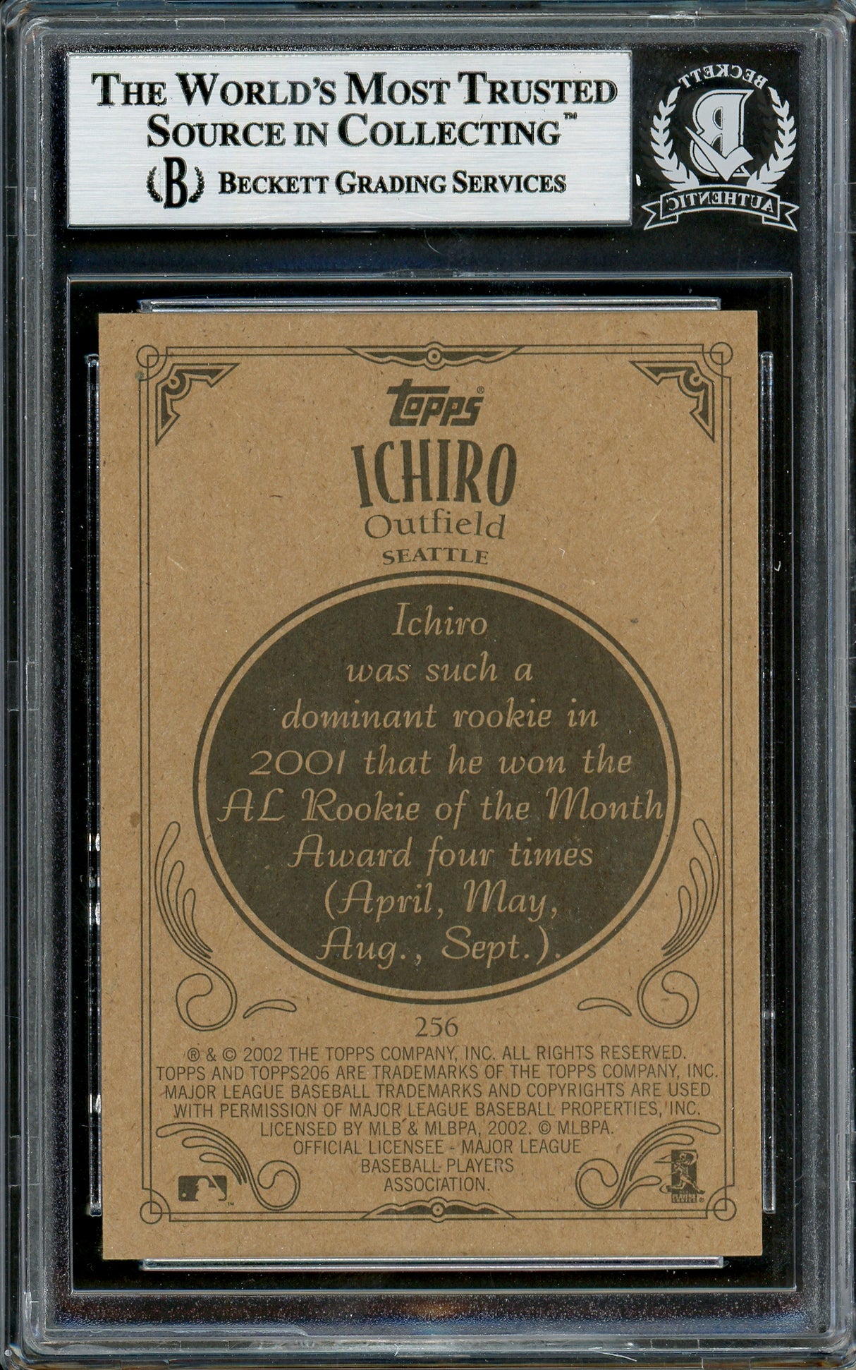 Ichiro Suzuki Autographed 2002 Topps 206 Card #256A Seattle Mariners Beckett BAS Stock #194232