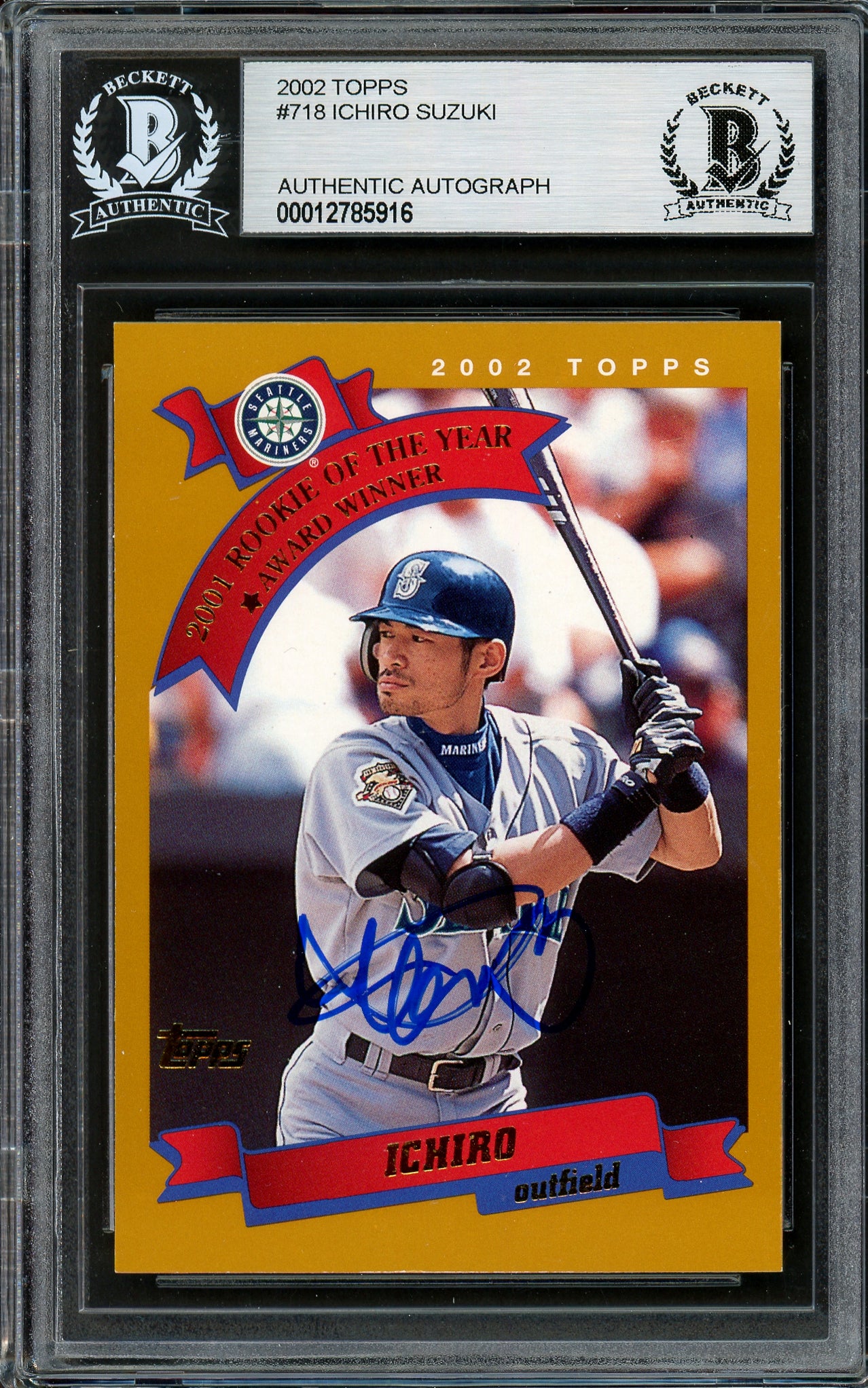 Ichiro Suzuki Autographed 2002 Topps Card #718 Seattle Mariners Beckett BAS #12785916