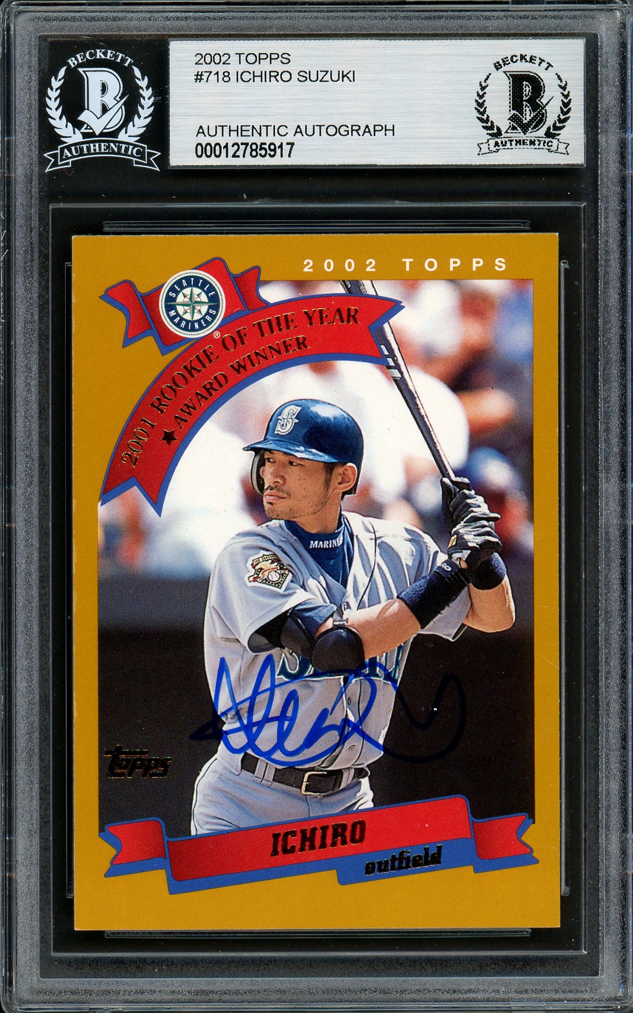 Ichiro Suzuki Autographed 2002 Topps Card #718 Seattle Mariners Beckett BAS #12785917