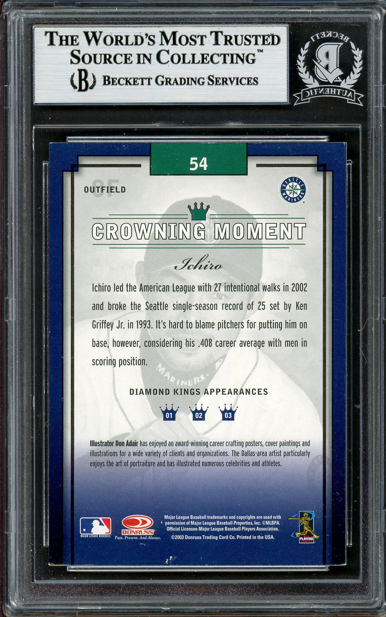 Ichiro Suzuki Autographed 2003 Donruss Diamond Kings Card #54 Seattle Mariners Beckett BAS Stock #194253