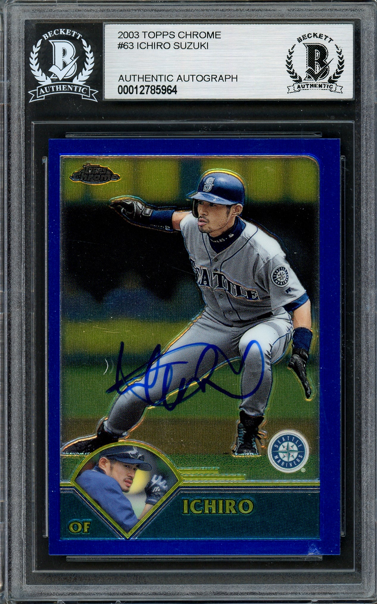 Ichiro Suzuki Autographed 2003 Topps Chrome Card #63 Seattle Mariners Beckett BAS #12785964