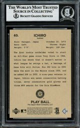 Ichiro Suzuki Autographed 2003 Upper Deck Play Ball Card #63 Seattle Mariners Beckett BAS Stock #194256
