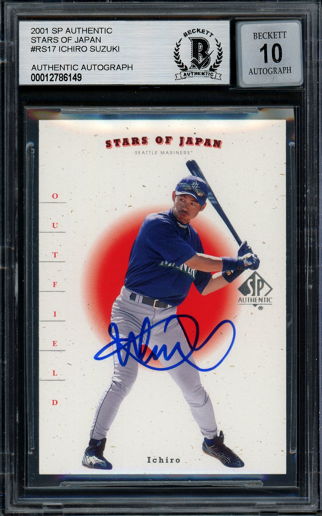 Ichiro Suzuki Autographed 2001 SP Authentic Stars of Japan Rookie Card #RS17 Seattle Mariners Auto Grade Gem Mint 10 Beckett BAS #12786149