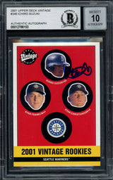 Ichiro Suzuki Autographed 2001 Upper Deck Vintage Rookie Card #346 Seattle Mariners Auto Grade Gem Mint 10 Beckett BAS Stock #194284