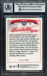 Ichiro Suzuki Autographed 2002 Fleer Tiffany Franchise Players Card #26 Seattle Mariners Auto Grade Gem Mint 10 #134/200 Beckett BAS #12786182