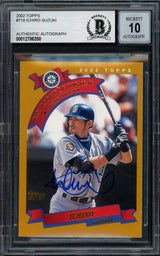 Ichiro Suzuki Autographed 2002 Topps Card #718 Seattle Mariners Auto Grade Gem Mint 10 Beckett BAS Stock #194325