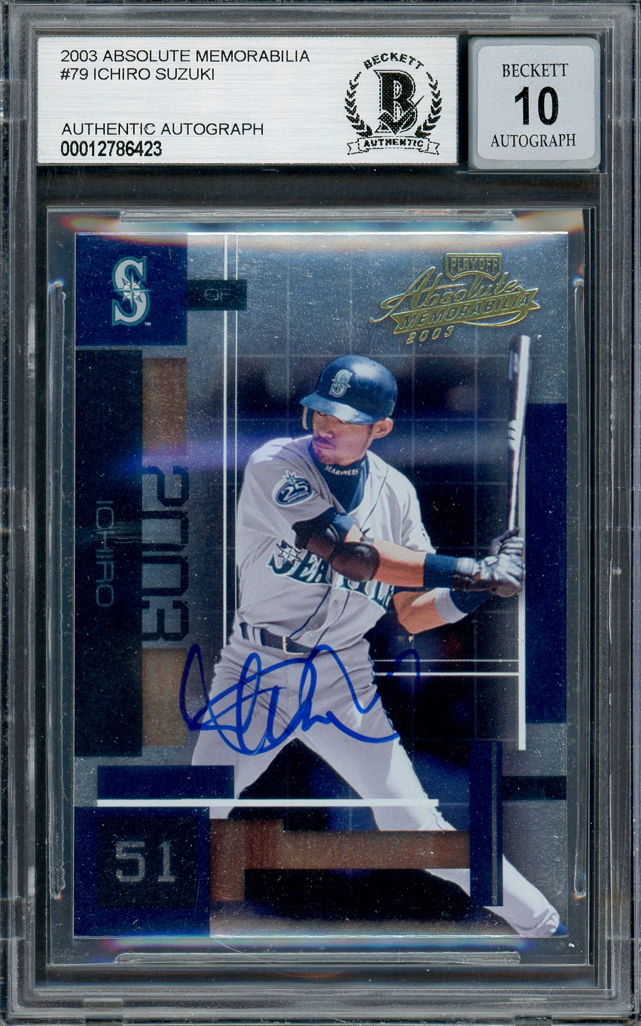 Ichiro Suzuki Autographed 2003 Playoff Absolute Memorabilia Card #79 Seattle Mariners Auto Grade Gem Mint 10 Beckett BAS #12786423