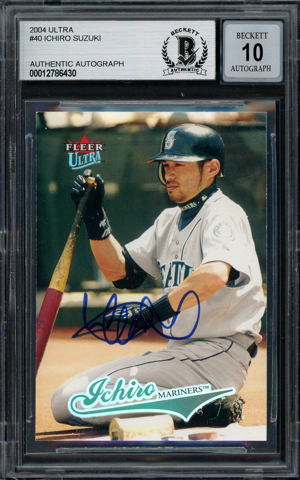 Ichiro Suzuki Autographed 2004 Fleer Ultra Card #40 Seattle Mariners Auto Grade Gem Mint 10 Beckett BAS #12786430