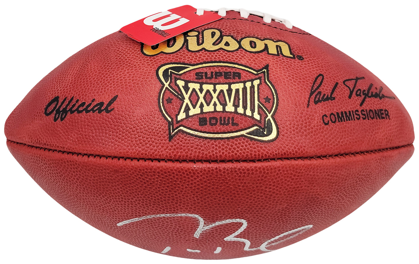 Tom Brady Autographed Official NFL Leather Super Bowl XXXVIII Logo Football Fanatics Holo #AA0104113
