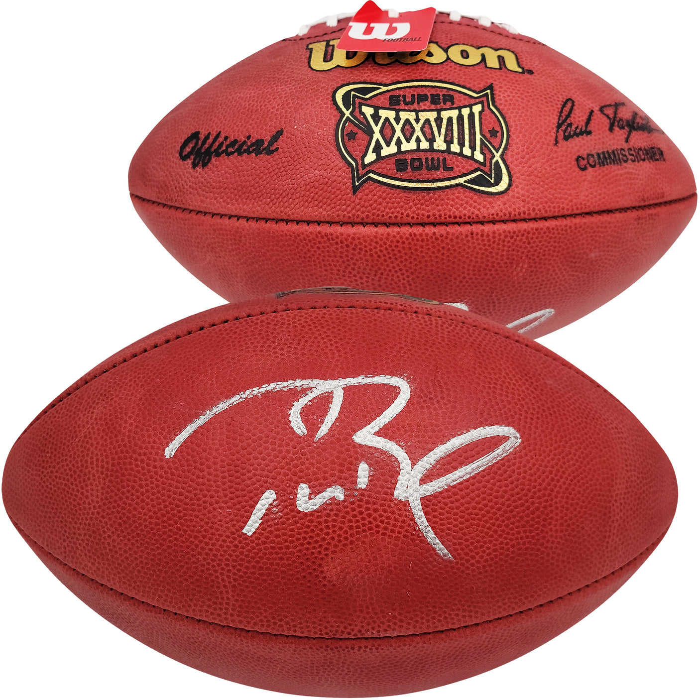 Tom Brady Autographed Official NFL Leather Super Bowl XXXVIII Logo Football Fanatics Holo #AA0104111
