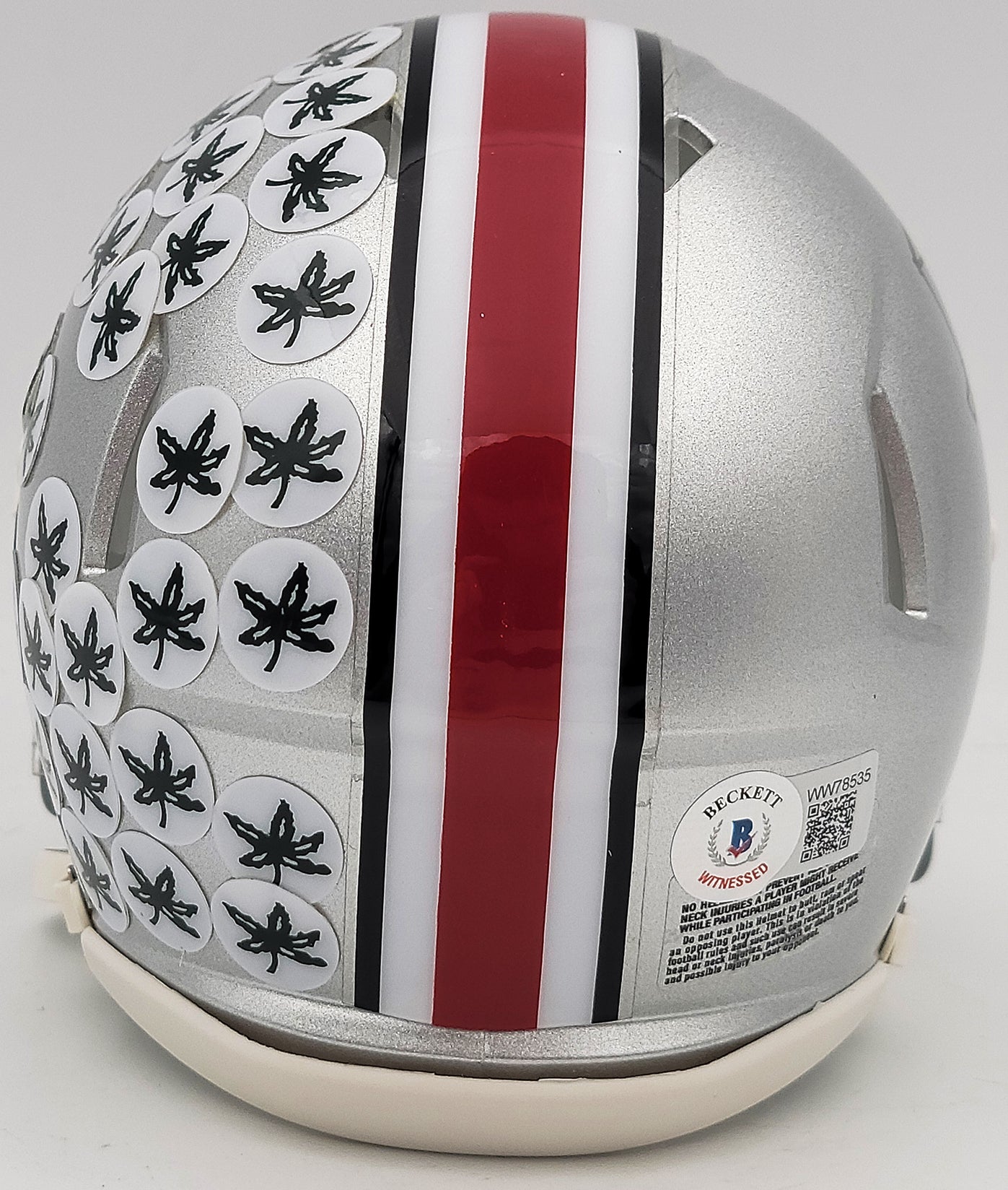 Denzel Burke Autographed Ohio State Buckeyes Silver Speed Mini Helmet Beckett BAS QR Stock #203892